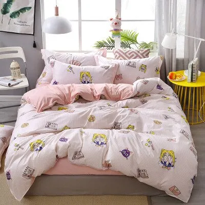 4pcs Pink Strawberry kawaii Bedding Set Luxury Queen Size Bed Sheets Children Quilt Soft Comforter Cotton Bedding Sets