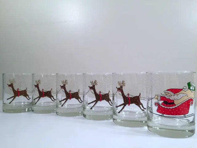 Cera Signed Vintage Santa Sleigh Ride Double Old Fashion Glasses (Set of 6)