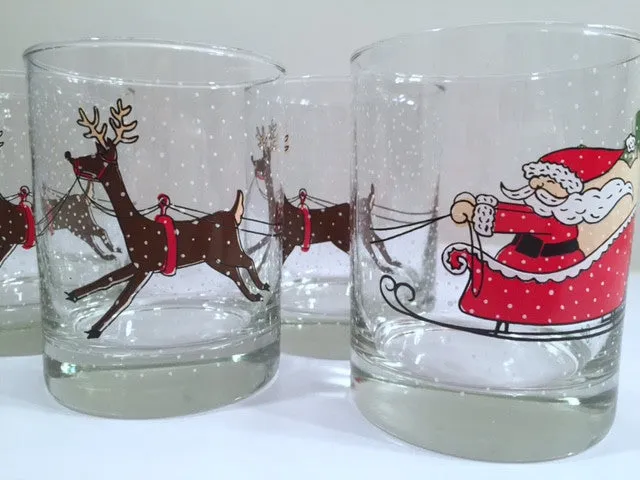 Cera Signed Vintage Santa Sleigh Ride Double Old Fashion Glasses (Set of 6)