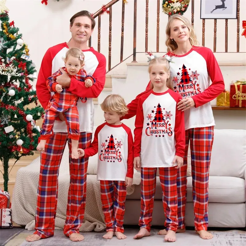 Family Matching Pajama Set Xmas Tree Print PJS for Family Christmas Mommy and Me