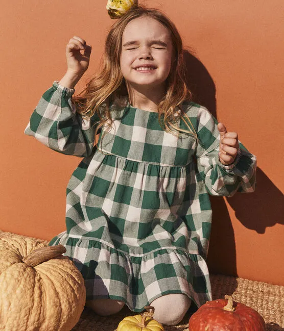 Long-Sleeved Flannel Checkered Dress