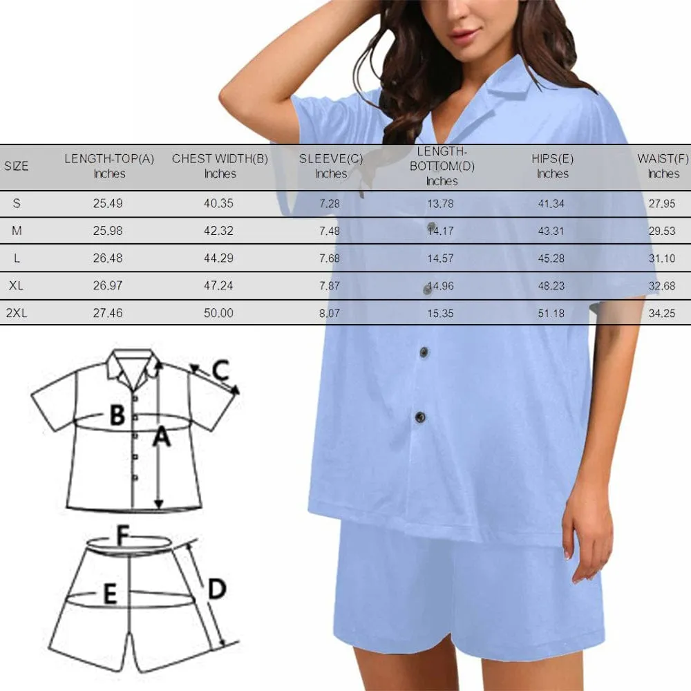 Personalized Couples Pajamas Summer Leaf Loungewear Custom Face Couple Matching V-Neck Short Pajama Set
