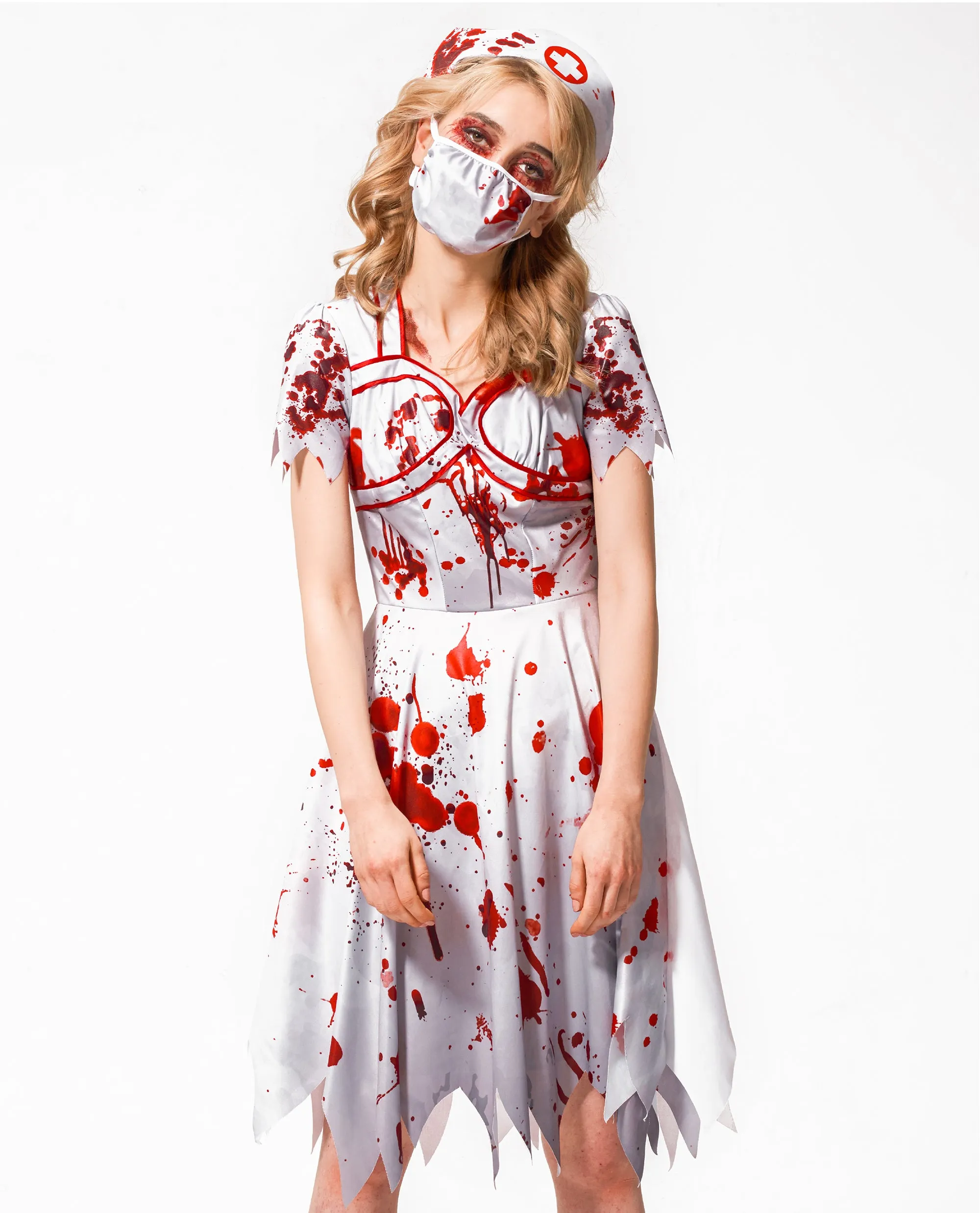 Women Girl Zombie Nurse Costume Adult Mommy and Me Matching Suit 3pcs